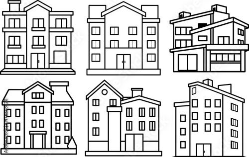 Set of apartment outline vector illustration line art