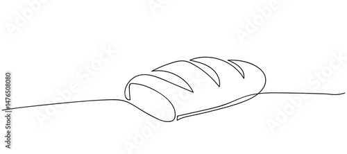 Bread in the form of a baguette. Long sandwich bread. World Bread Day. One line drawing for different uses.