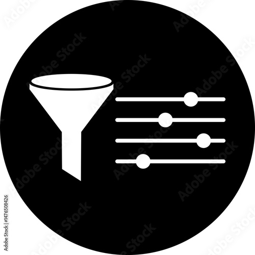Adjustable Data Filter Icon: Funnel with Control Sliders (Circular)