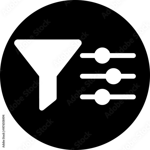 Adjustable Filter Icon: Geometric Funnel with Controls (White/Transparent on Black)