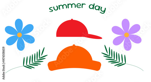 summer cap set, panama hat on a white background,