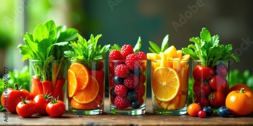 Vibrant and Healthy Fruit and Vegetable Cups Ready for a Refreshing and Nutritious Meal Prep
