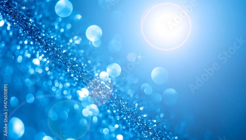 Blue lights backdrop. Bokeh and lens flare on light blue background.