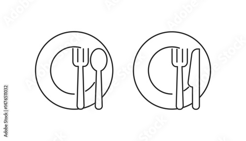 Icon showing alternative cutlery arrangements on plates.