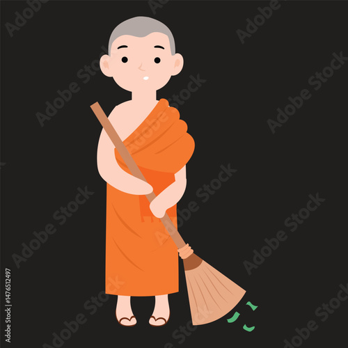 Buddist monk variant activity design stock.buddhist monk standing illustration isolated. Buddhist monks cartoon character hand draw art illustration