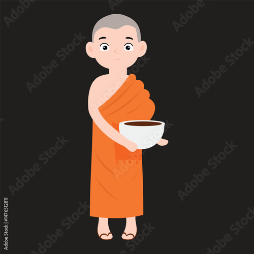 Buddist monk variant activity design stock.buddhist monk standing illustration isolated. Buddhist monks cartoon character hand draw art illustration