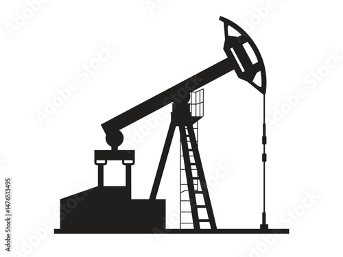 Black silhouette of oil drilling derrick. Vector illustration isolated on white background