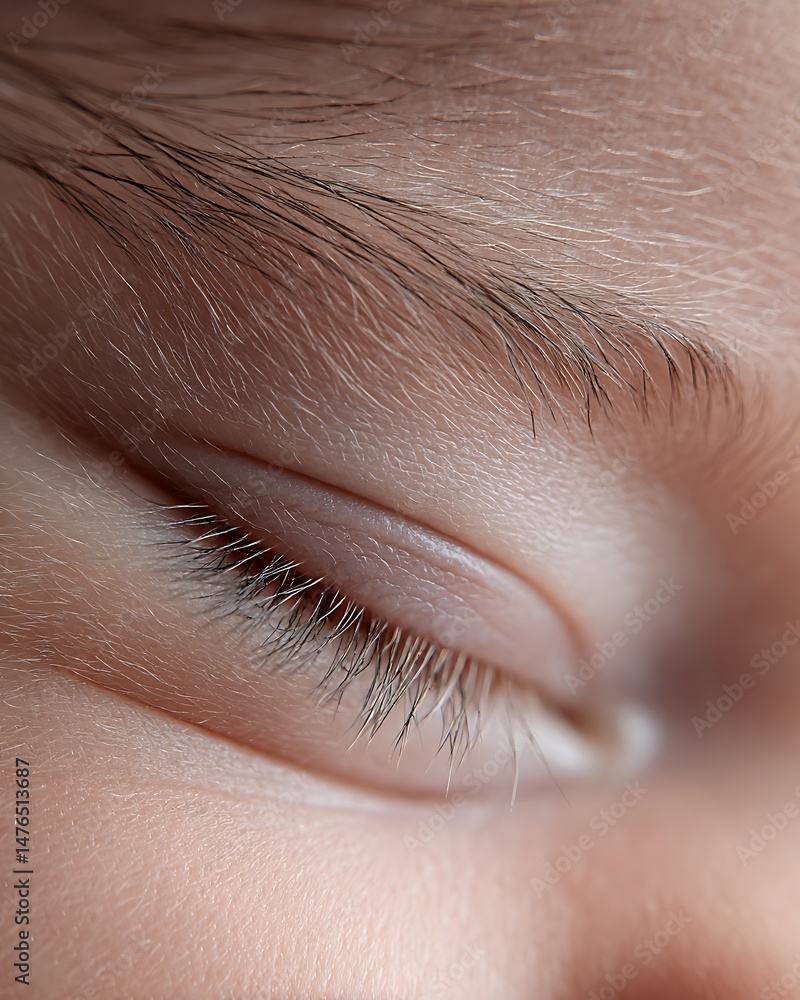 Obraz premium Delicate eyebrows of a newborn baby captured in macro under soft light.