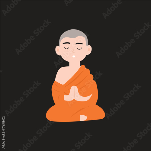 Buddist monk variant activity design stock.buddhist monk standing illustration isolated. Buddhist monks cartoon character hand draw art illustration