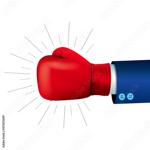 Business executive man with big Boxing gloves. Big winning punch or beating concept design.