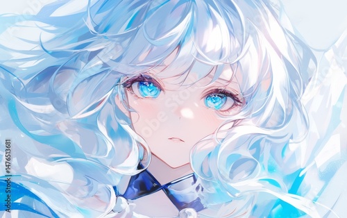 躍動感あふれる白髪の美少女キャラクター・アニメスタイルのファンタジーイラスト
