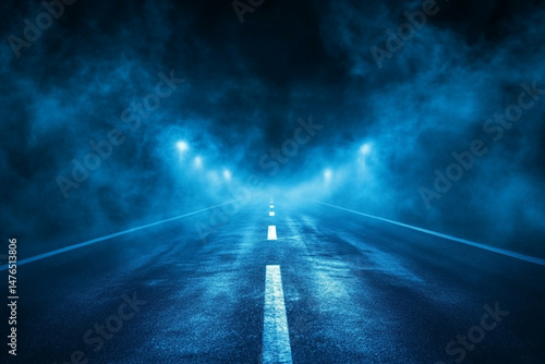 Night Road Mystical Fog Blue Highway