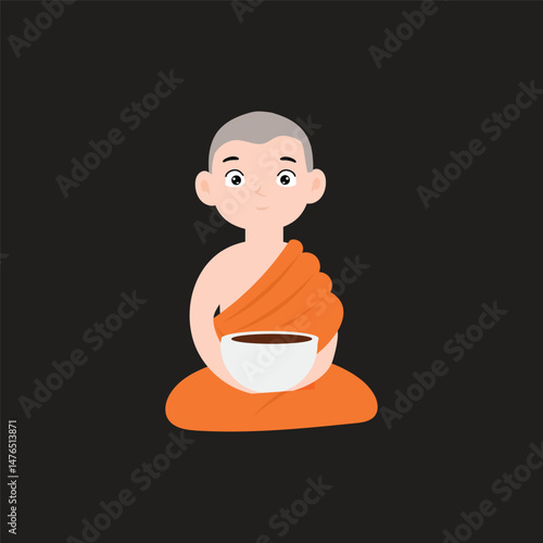 Buddist monk variant activity design stock.buddhist monk standing illustration isolated. Buddhist monks cartoon character hand draw art illustration
