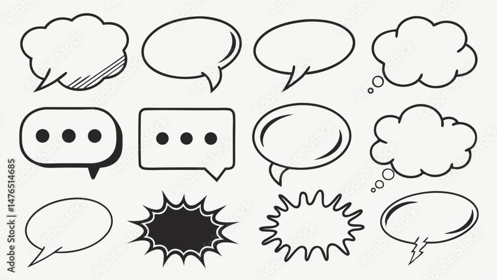 Collection of Hand-Drawn Speech Bubbles and Dialog Boxes for Comics and Design Collection of Hand-Drawn Speech Bubbles and Dialog Boxes for Comics and Design