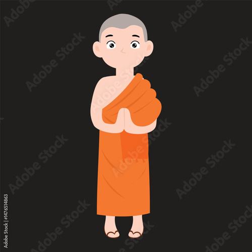Buddist monk variant activity design stock.buddhist monk standing illustration isolated. Buddhist monks cartoon character hand draw art illustration
