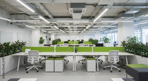 Modern office space featuring sustainable design and collaborative workspaces