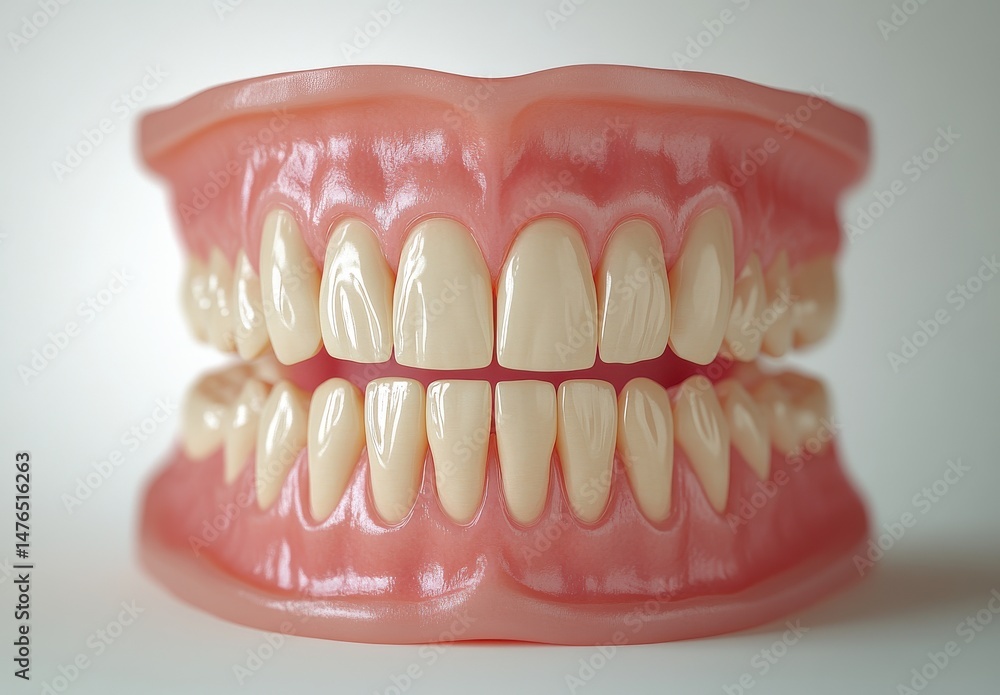 Obraz premium Detailed Close up of Artificial Full Denture Set Against White Background