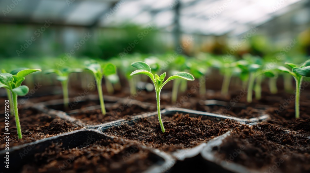 Greenhouse Seedlings Close Up - Agriculture Growth Concept Greenhouse Seedlings Close Up - Agriculture Growth Concept