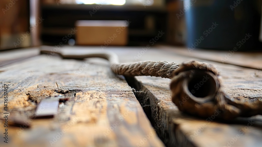 Improperly grounded electric cable lying across workshop Improperly grounded electric cable lying across workshop