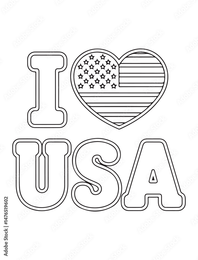 Coloring book i love USA, 4th of July Coloring Page for kids, vector illustration Coloring book i love USA, 4th of July Coloring Page for kids, vector illustration