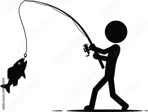 Fishing Stickman Vector Icon Illustration A Simple Design