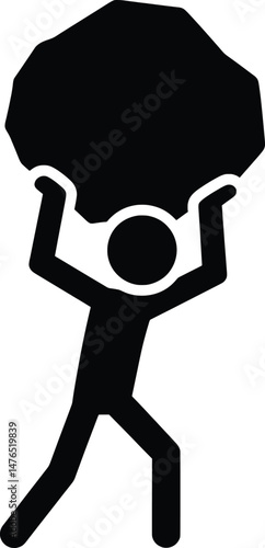 Strong Stickman Vector Icon Illustration Carrying a Heavy Rock