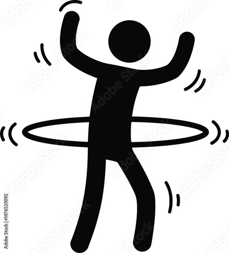 Happy Stickman Vector Icon Illustration Hula Hooping Fun