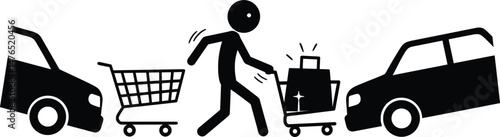 Stickman Vector Icon Illustration Shopping Cart and Car Collision