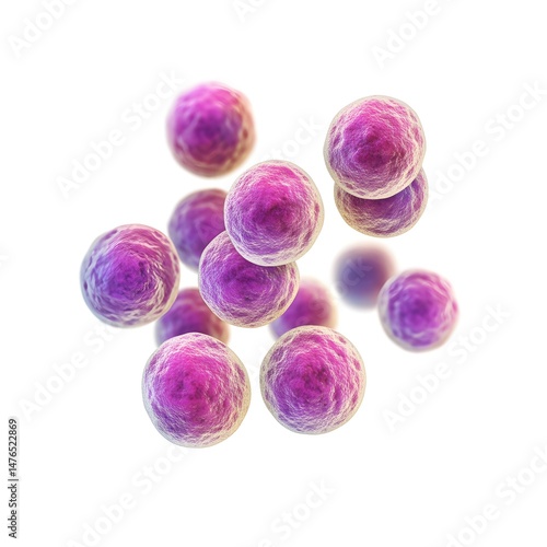 Staphylococcus aureus under microscopy isolated on a white background.