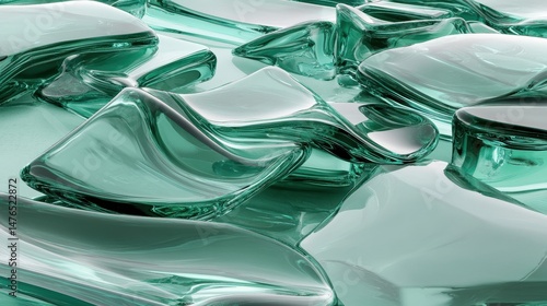Abstract Scene with Smooth Green Glass Pieces in Artistic Arrangement and Soft Lighting