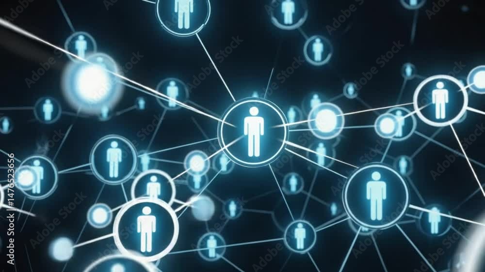 Circle shape people icon and connection line for social network cyber futuristic technology concept with dark and grain processed Circle shape people icon and connection line for social network cyber futuristic technology concept with dark and grain processed