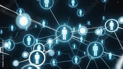 Circle shape people icon and connection line for social network cyber futuristic technology concept with dark and grain processed