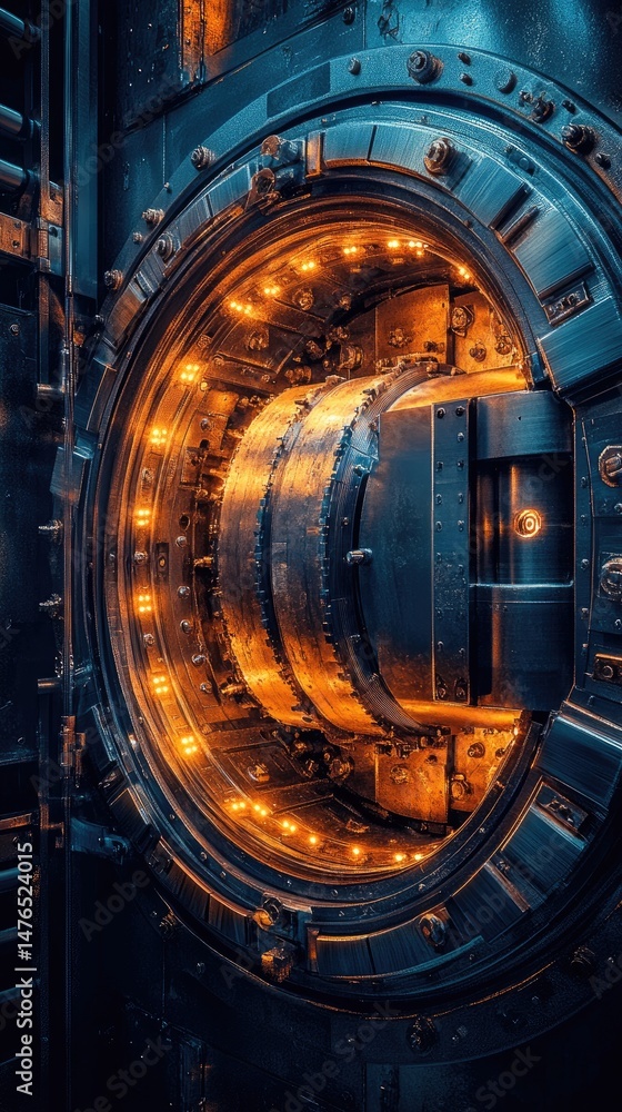 Fototapeta premium Intricate, futuristic machinery with glowing inner components.