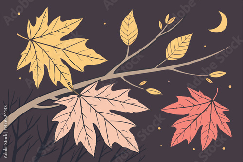 88 minimalist,autumnal,nature,leaves,shapes,textures,dark background,mood lighting,digital art,vector illustration