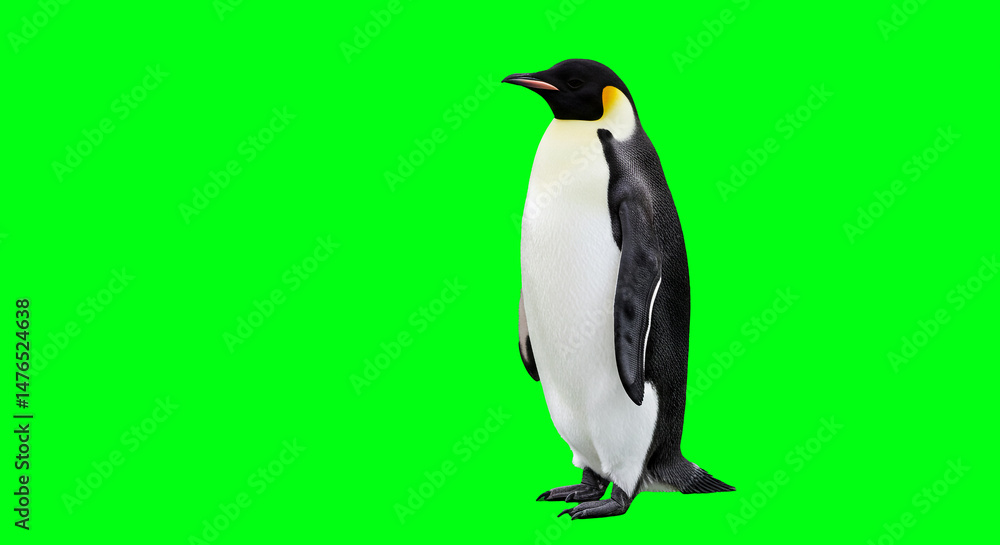 Naklejka premium Emperor Penguin Isolated On Green Screen Ready For Chroma Key