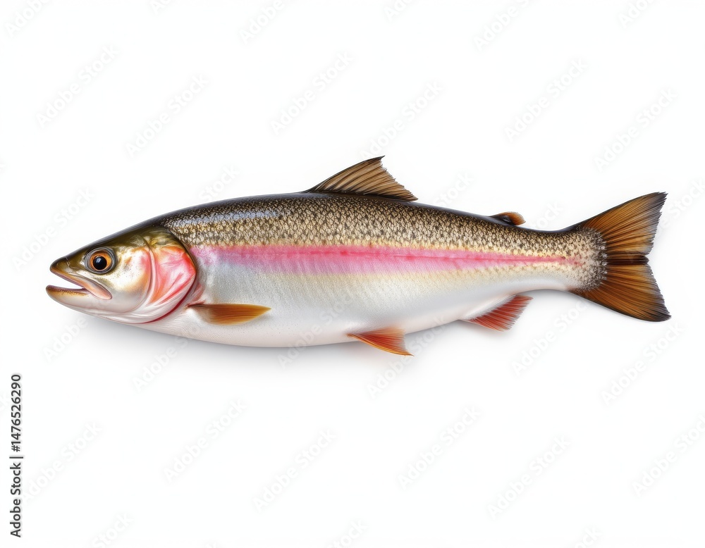 Obraz premium a crisp, high resolution image of a whole rainbow trout fish isolated on a pure white background