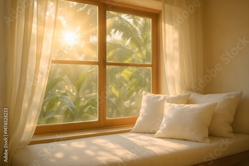 bedroom with window and curtains