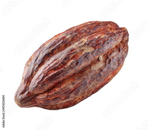 Fresh cacao pod close up shows rich texture and natural color tones