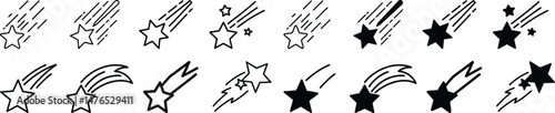 Shooting star or meteor icon representing falling celestial objects, spark stars, night sky events, astronomy visuals, cosmic motion, meteor showers, and outer space exploration