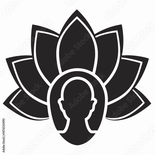 Lotus Flower and Human Head Silhouette Logo for Mental Health Wellness and Meditation App Branding Vector Illustration