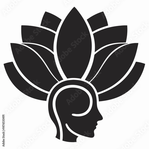 Lotus Flower and Human Head Silhouette Logo for Mental Health Wellness and Meditation App Branding Vector Illustration