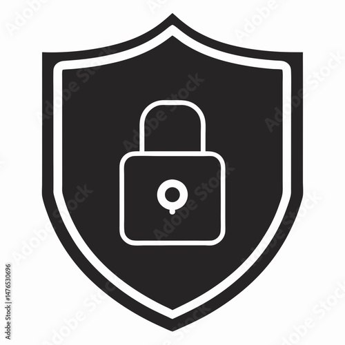 Shield with Digital Lock Logo for Cybersecurity and Data Protection in Modern Minimalist Tech Style Vector