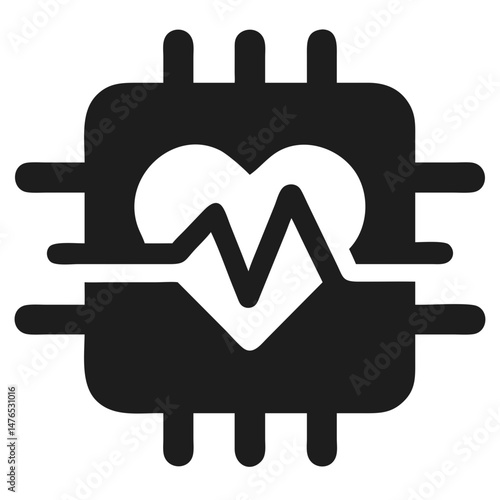 Clean Health Tech Logo with Heart Pulse Line Morphing into AI Chip for Modern Medical and Wellness Branding Vector