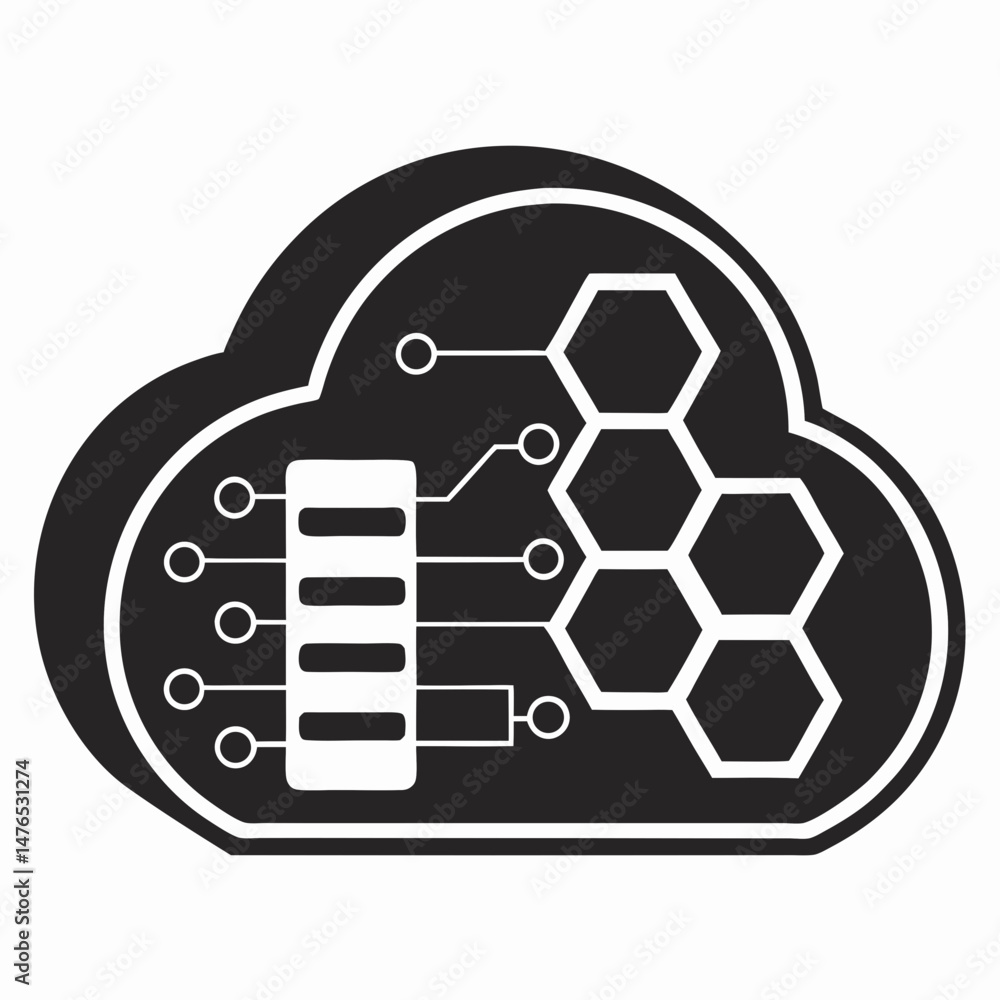 Fototapeta premium Modern Cloud Data Storage Logo with Hexagon Hive Structure for Tech and SaaS Startup Vector Illustration