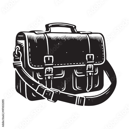 Messenger Bag Silhouette line art vector illustration on white background
