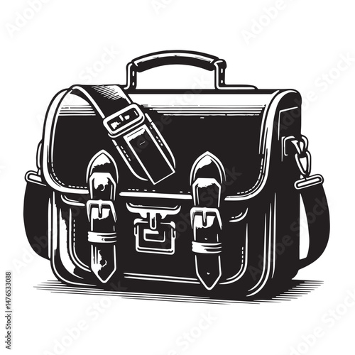 Messenger Bag Silhouette line art vector illustration on white background