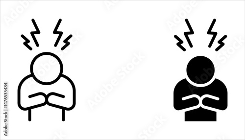 Depression line icon set. Depress, sad, lonely, loneliness, alone, person, sorrow, stress concept on white background