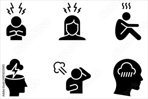 Depression line icon set. Depress, sad, lonely, loneliness, alone, person, sorrow, stress concept on white background