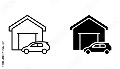 Garage icon set. vehicle, carport, storage, automobile, car icon on white background
