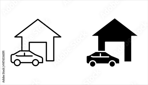 Garage icon set. vehicle, carport, storage, automobile, car icon on white background